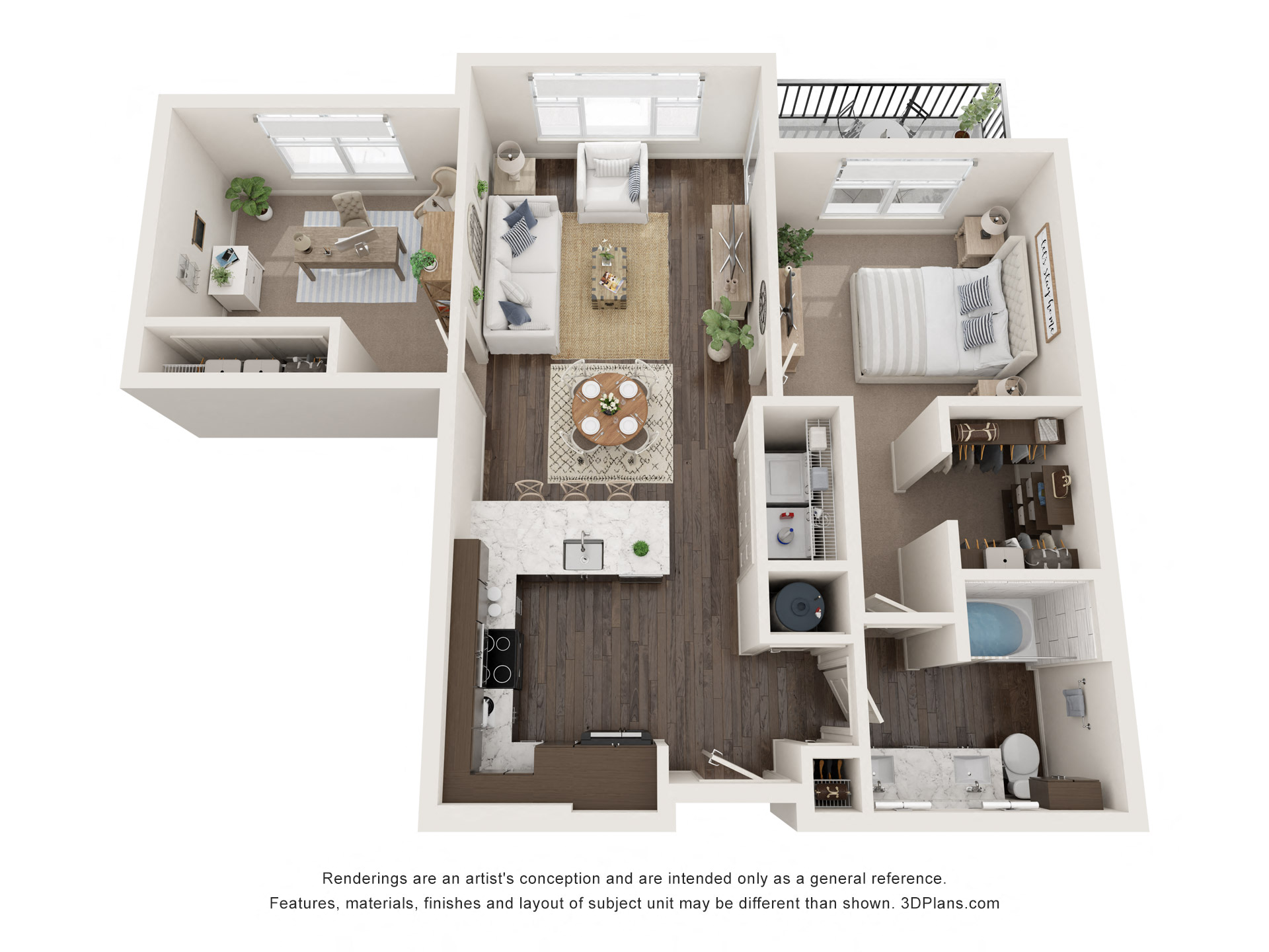 1 bed 1 bath floor plan B at The Clearing at ONE28, Olathe